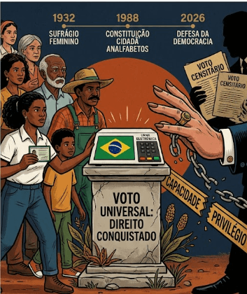 Pessoas olhando para uma urna eletronica